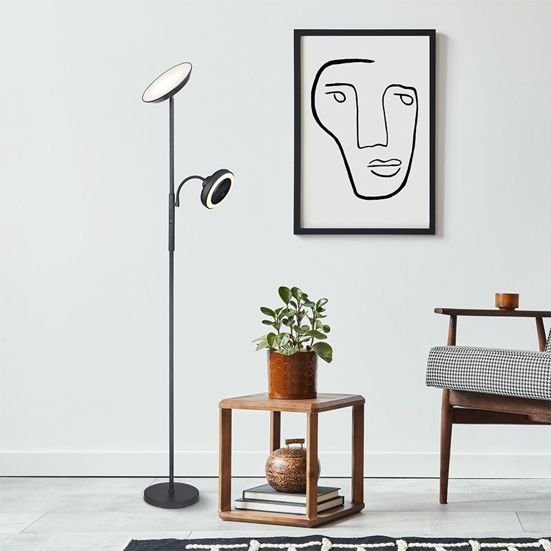 Sort gulv lampe med ventilator, Raimond, 20W, varm til kold hvid justerbar LED, med beröringsdimmer