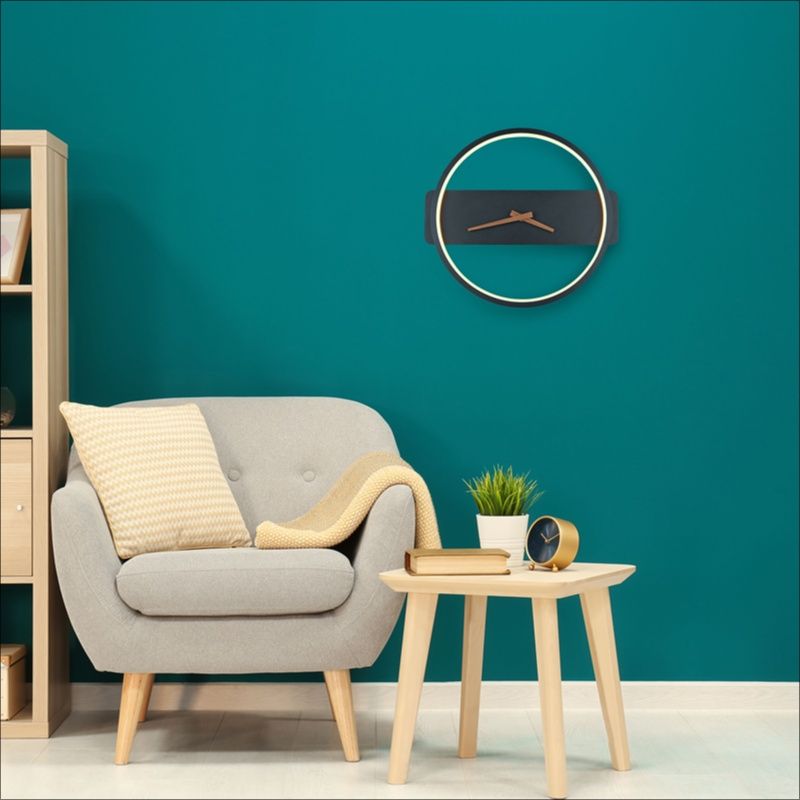 Sort design væglampe med ur, Sybe, 12W, 3000K LED