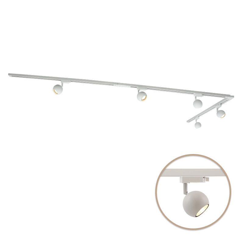3M 1-faset skinnesystem hvid med L-connector + 5 Alco skinnespots