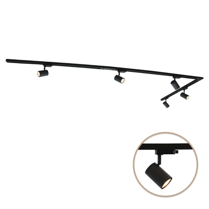 3M 1-faset skinnesystem sort med L-connector + 5 Elena skinnespots