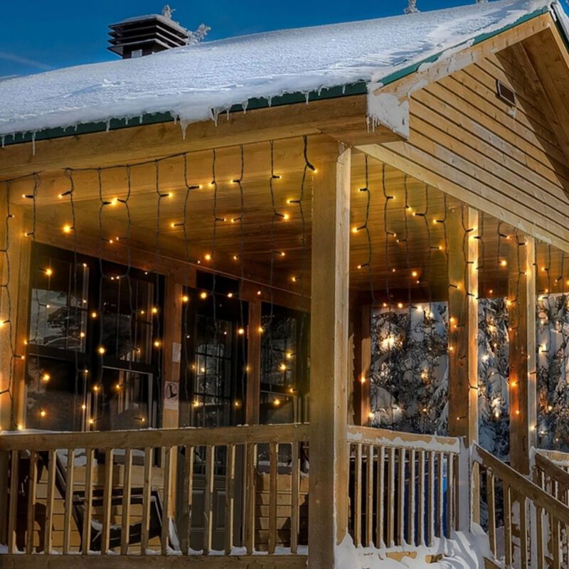 2 meter istapper lyskæde, 70 cm høj, varm hvid, IP44, med snefaldseffekt