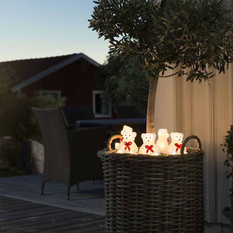 5 LED-isbjørne med sløjfe, til indendørs og udendørs