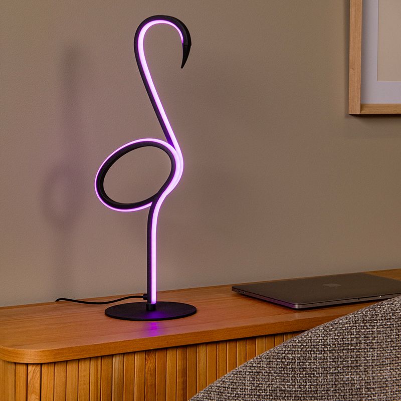 Sort bordlampe modern, Flamingo, 5,5W, RGB LED, med fjärrkontroll