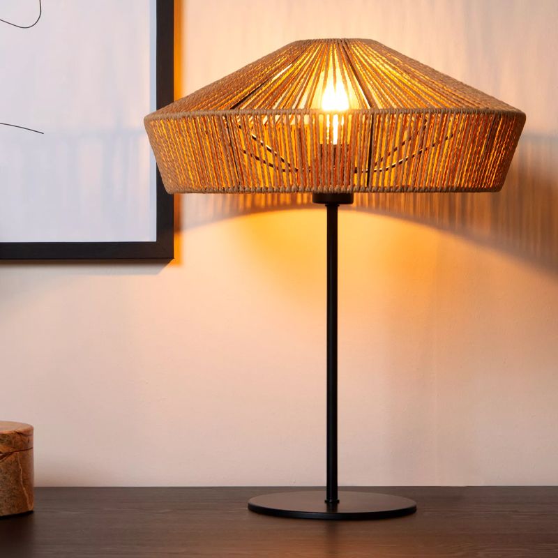 Rattan bordlampe træ, Yunkai, med brytare