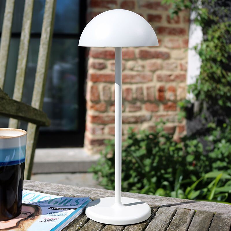 Hvid udendørs bordlampe retro, Joy, 1,5W, 3000K LED, IP54, med beröringsdimmer