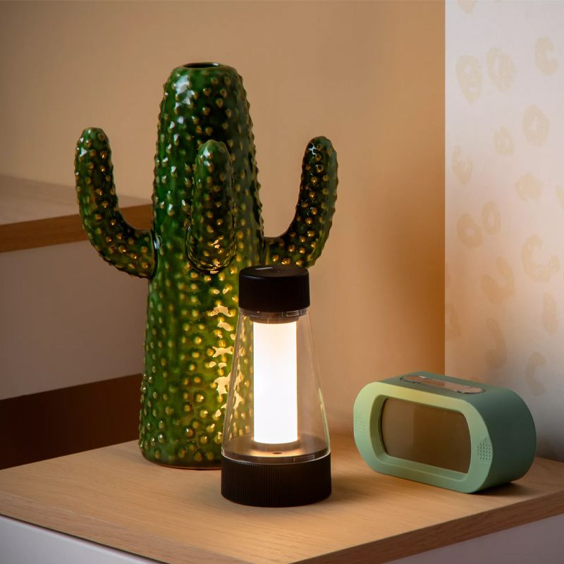 Sort genopladelig udendørs bordlampe modern, Lorali, 1,2W, 2700K LED, IP44, med touch lysdæmper