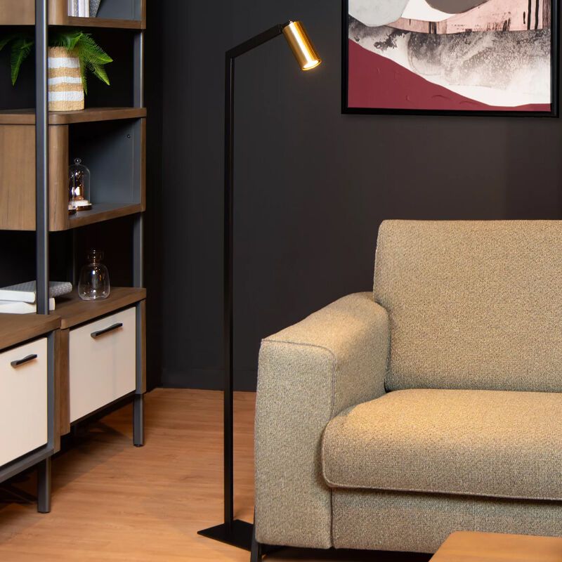 Sort gulv lampe modern, Sybil, med brytare