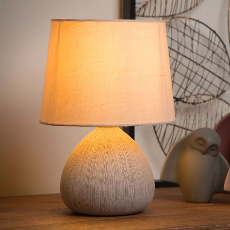 Keramik bordlampe beige, Ramzi, med brytare