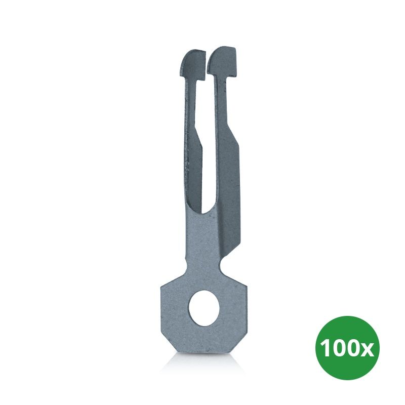 Spunsfjederklemme med ophængningsøje til ophængning af lysliner (100 stk.) Spunsfjederklemme med ophængningsøje til ophængning af lysliner (100 stk.)