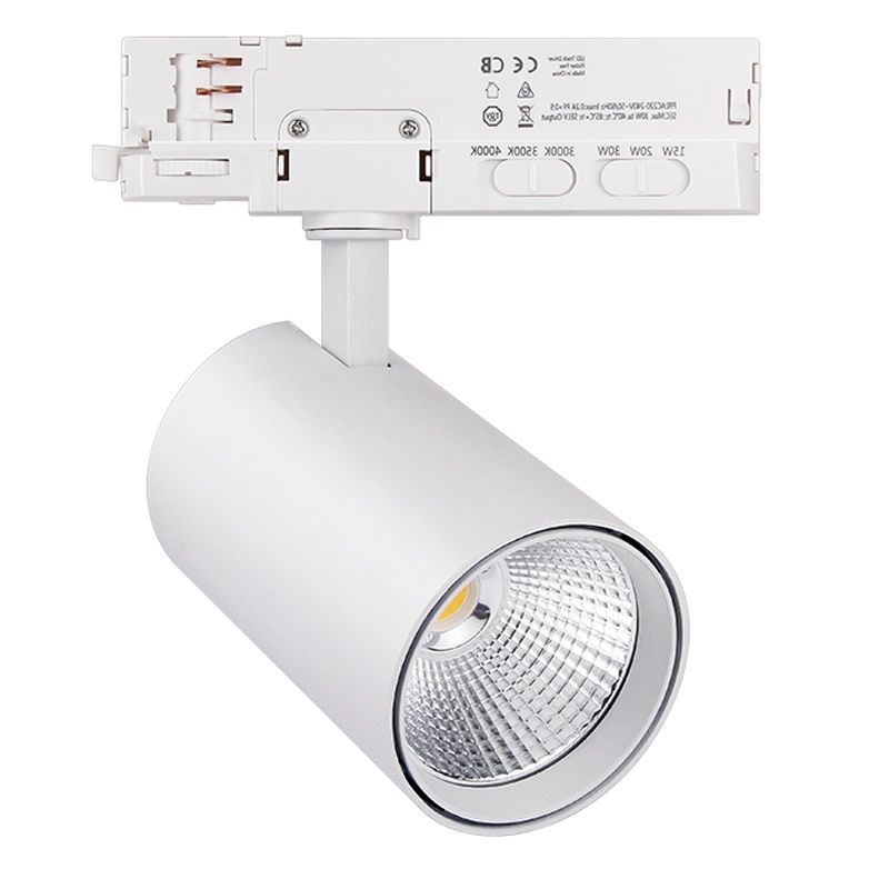 Hvid 3-faset lampe på lyseskinne, Rozina, 10W/20W/30W, white switch LED