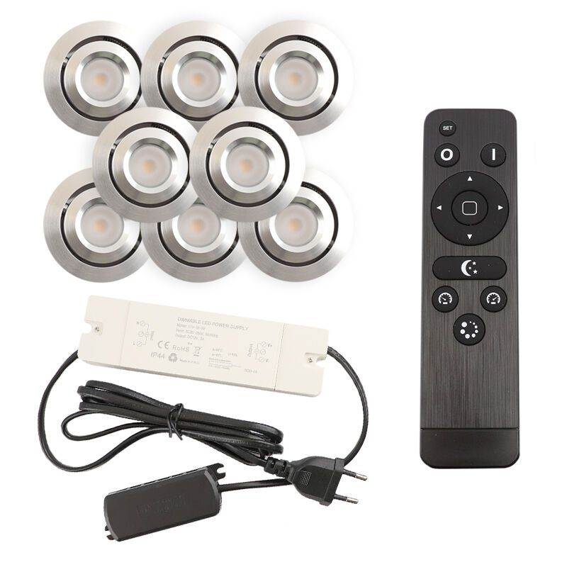 8 kipbar spots til udhæng Rona, IP44, med tilslutningssæt og fjernbetjening, krom