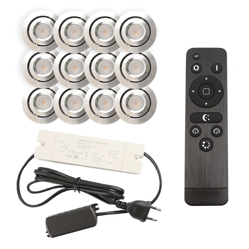 12 kipbar spots til udhæng Rona, IP44, med tilslutningssæt og fjernbetjening, krom 12 kipbar spots til udhæng Rona, IP44, med tilslutningssæt og fjernbetjening, krom