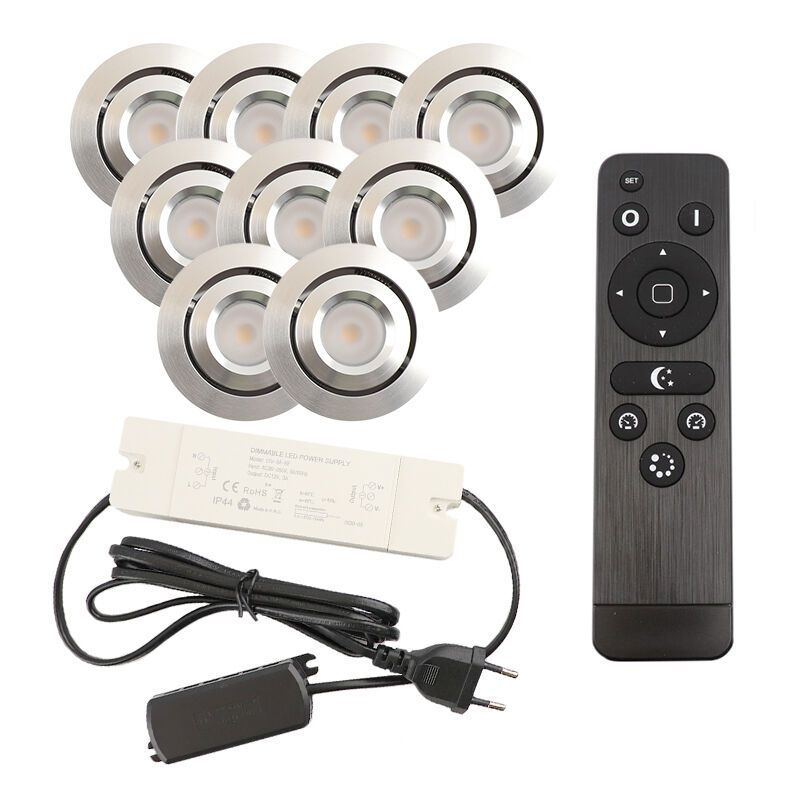 9 kipbar spots til udhæng Rona, IP44, med tilslutningssæt og fjernbetjening, krom 9 kipbar spots til udhæng Rona, IP44, med tilslutningssæt og fjernbetjening, krom