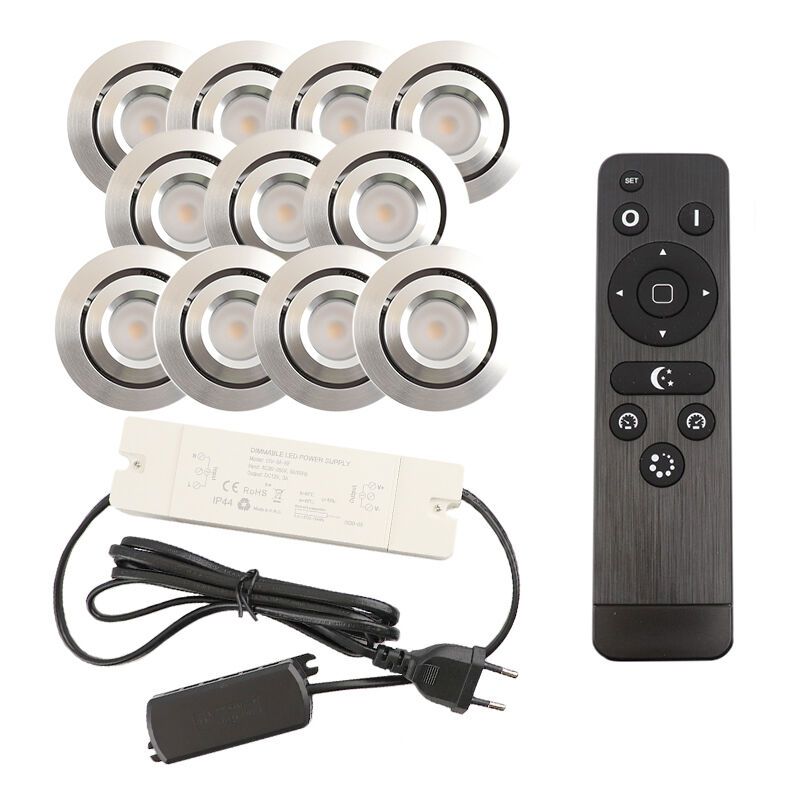 11 kipbar spots til udhæng Rona, IP44, med tilslutningssæt og fjernbetjening, krom