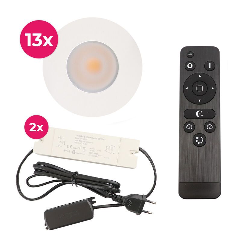 13 hvide spot til udhæng Dico, IP65 med tilslutningssæt og fjernbetjening 13 hvide spot til udhæng Dico, IP65 med tilslutningssæt og fjernbetjening