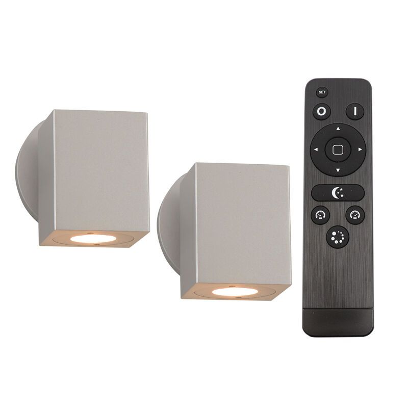 2 væglamper Rudy, 12V, med tilslutningssæt og fjernbetjening