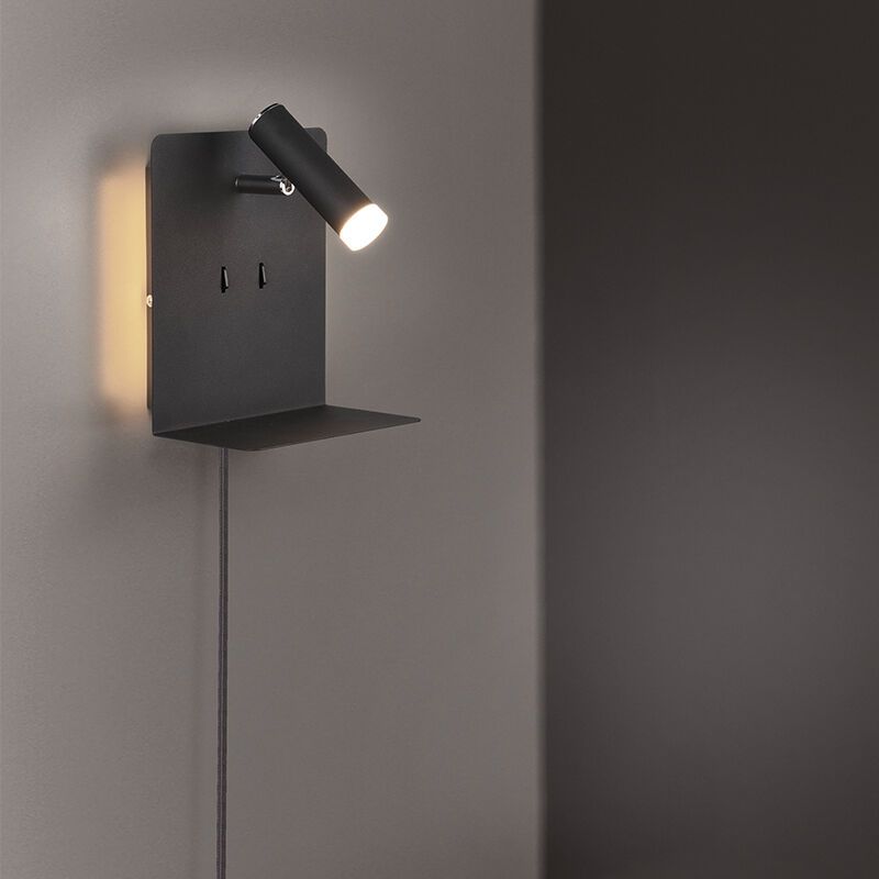 Sort væglampe design, Ricciolo, 3W, 3000K LED, med brytare