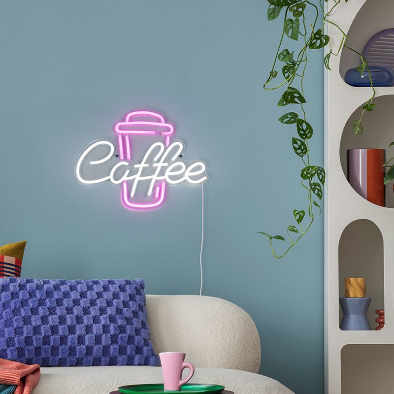 Gennemsigtig væglampe plast, Coffee, 5W, lyserød LED, med brytare