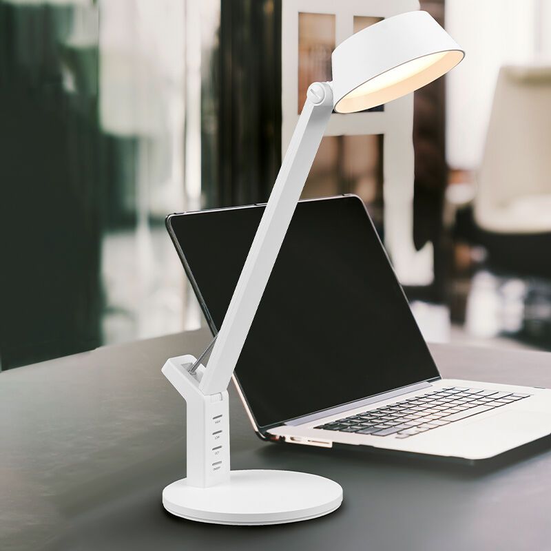 Hvid skrivebordslampe modern, Lindi, 5W, varm til kold hvid justerbar LED, med beröringsdimmer