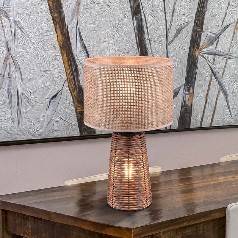 Rattan bordlampe brun, Fadila, med brytare