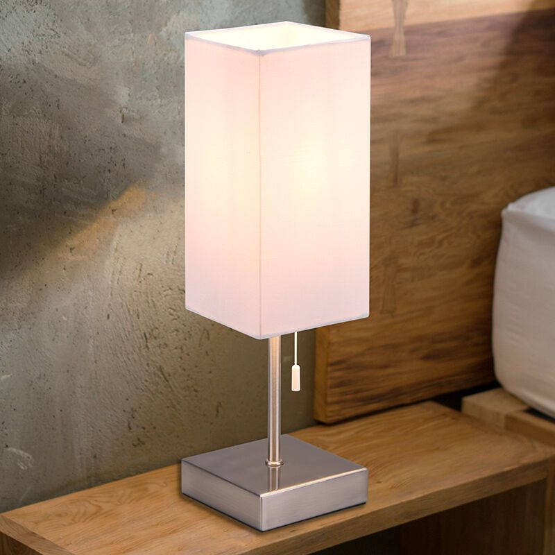 Nikkel bordlampe modern, Selma, med dra i brytare