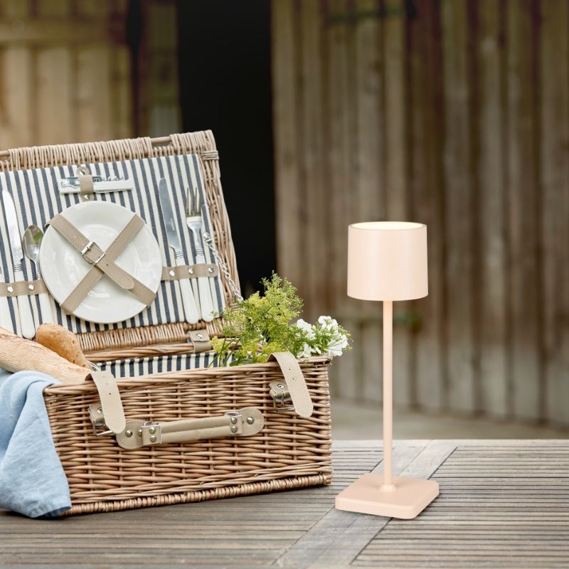 Brun genopladelige udendørs bordlampe modern, Lakisha, 1,5W, white switch LED, IP54, med beröringsdimmer