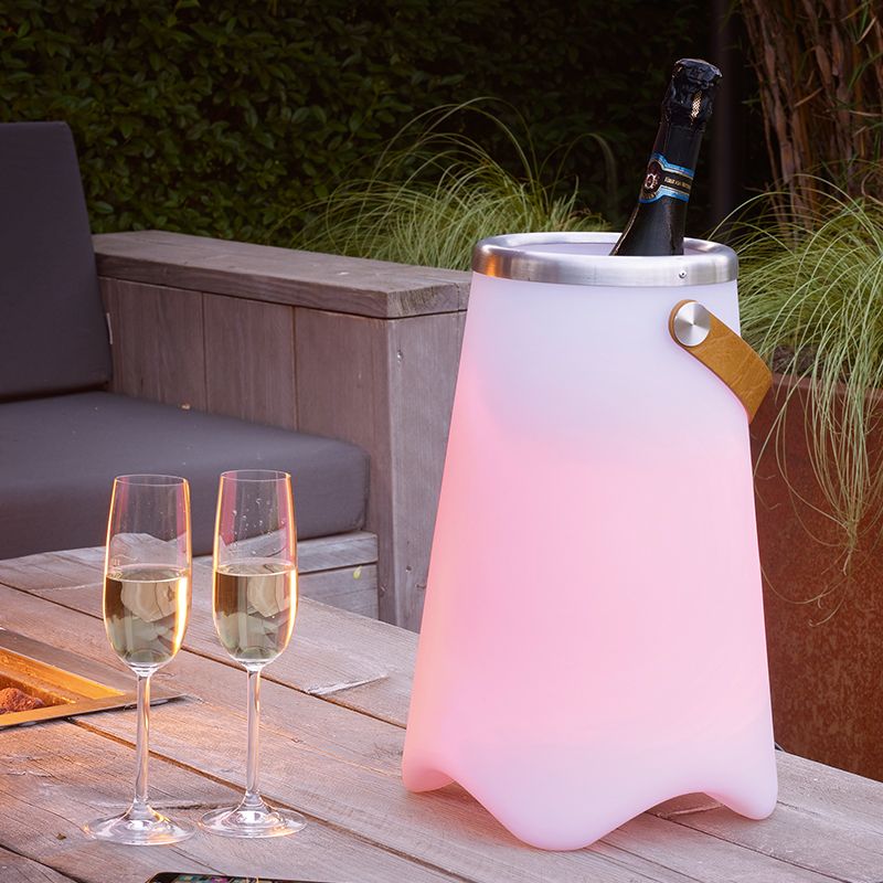 Hvid udendørs bordlampe modern, Sedex, 2W, RGBW LED, IP44, med fjärrkontroll