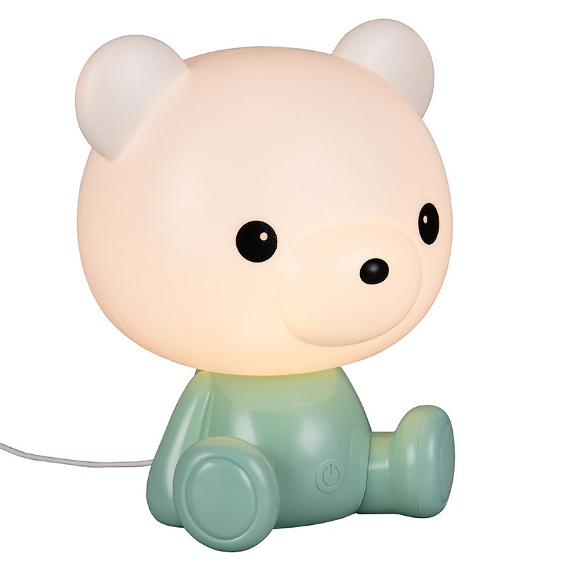Grøn bordlampe til børneværelse plast, Lumibear, 0,3W, RGB LED, med brytare