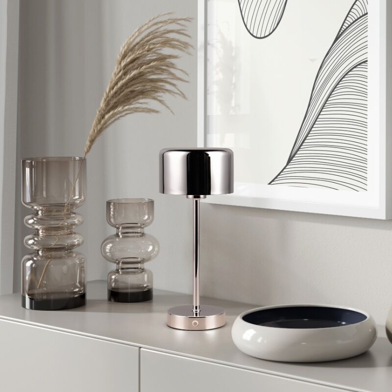 Krom genopladelig bordlampe modern, Dustin, 1W, 3000K LED, med touch lysdæmper