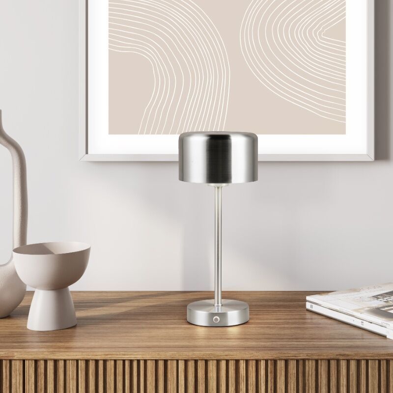 Nikkel genopladelig bordlampe modern, Dustin, 1W, 3000K LED, med touch lysdæmper Nikkel genopladelig bordlampe modern, Dustin, 1W, 3000K LED, med touch lysdæmper