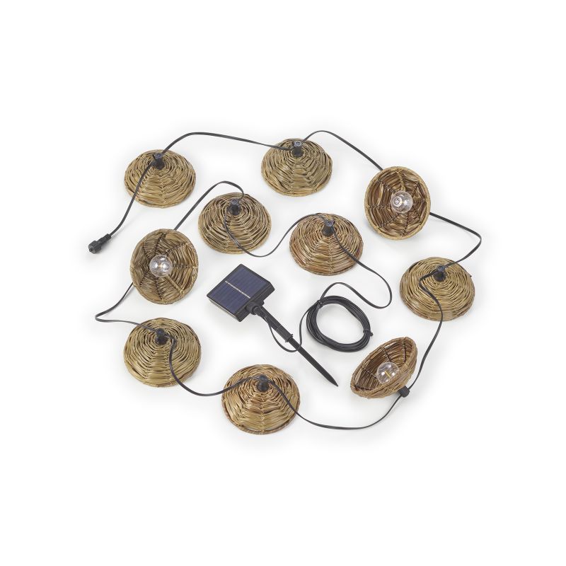 Lyskæde med solenergi, med brune lampeskærme, 10 pærer, 2700K, 0,5W