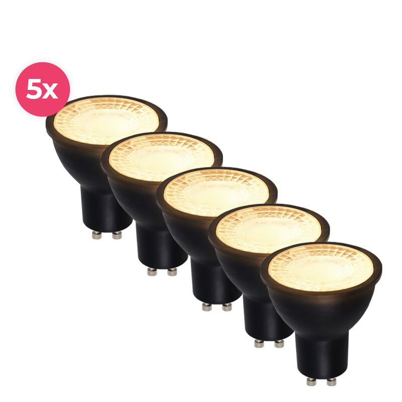 5-pak sort GU10 LED spot Antonie, 3 Watt, 2700K (varm hvid)