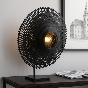 Rattan bordlampe sort, Cordoba, med brytare