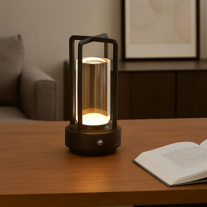 Modern genopladelige bordlampe sort, Elian, 3W, varm til kold hvid justerbar LED, med brytare