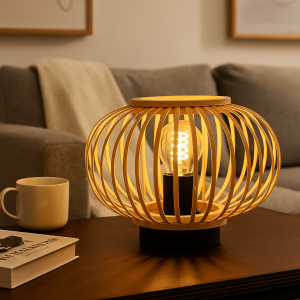 Bambus bordlampe brun, Lieve, med brytare
