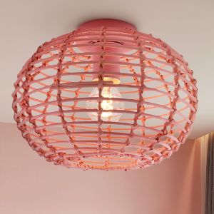 Rattan loftlampe lyserød, Roza
