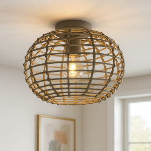Rattan loftlampe grå, Roza