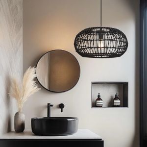 Rattan pendler lampe badeværelse sort, Emilio, IP44