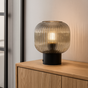 Retro bordlampe grå, Charlois, med brytare