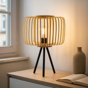Bambus bordlampe brun, Tina, med brytare