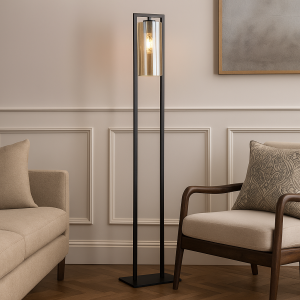 Industri gulv lampe sort, Tonia, med brytare