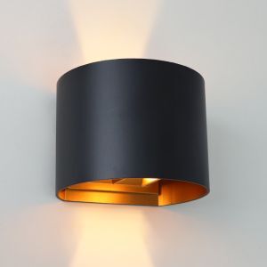 Up down væglampe sort med gylden indeni, Dion, 6W, 2700K LED, IP65