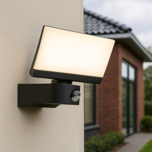 Modern udendørs væglampe med bevægelsessensor sort, Leonie, 24W, 3000K LED, IP54