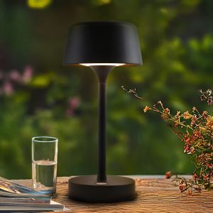 Modern udendørs bordlampe sort, Emily, 3W, 3000K LED, IP44, 3 trins lysdæmper