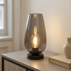 Design bordlampe grå, Andy, med brytare