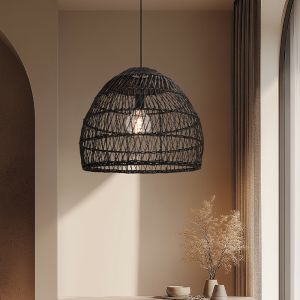 Rattan pendler lampe sort, Rosa