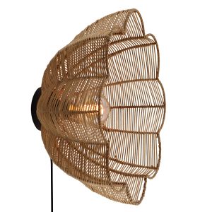 Rattan væglampe brun, Heather, med brytare