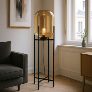 Retro gulv lampe rav, Roxy, med brytare