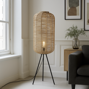Rattan gulv lampe brun, Pinar, med brytare