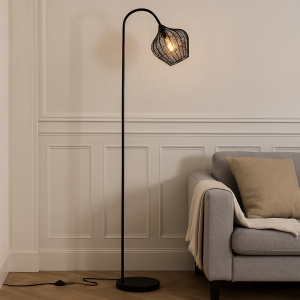 Industri gulv lampe sort, Pepita, med brytare